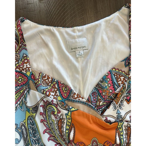 Donna Morgan Womens Size 8 Sleeveless Draped Sheath Dress Multicolor Paisley - Picture 4 of 12